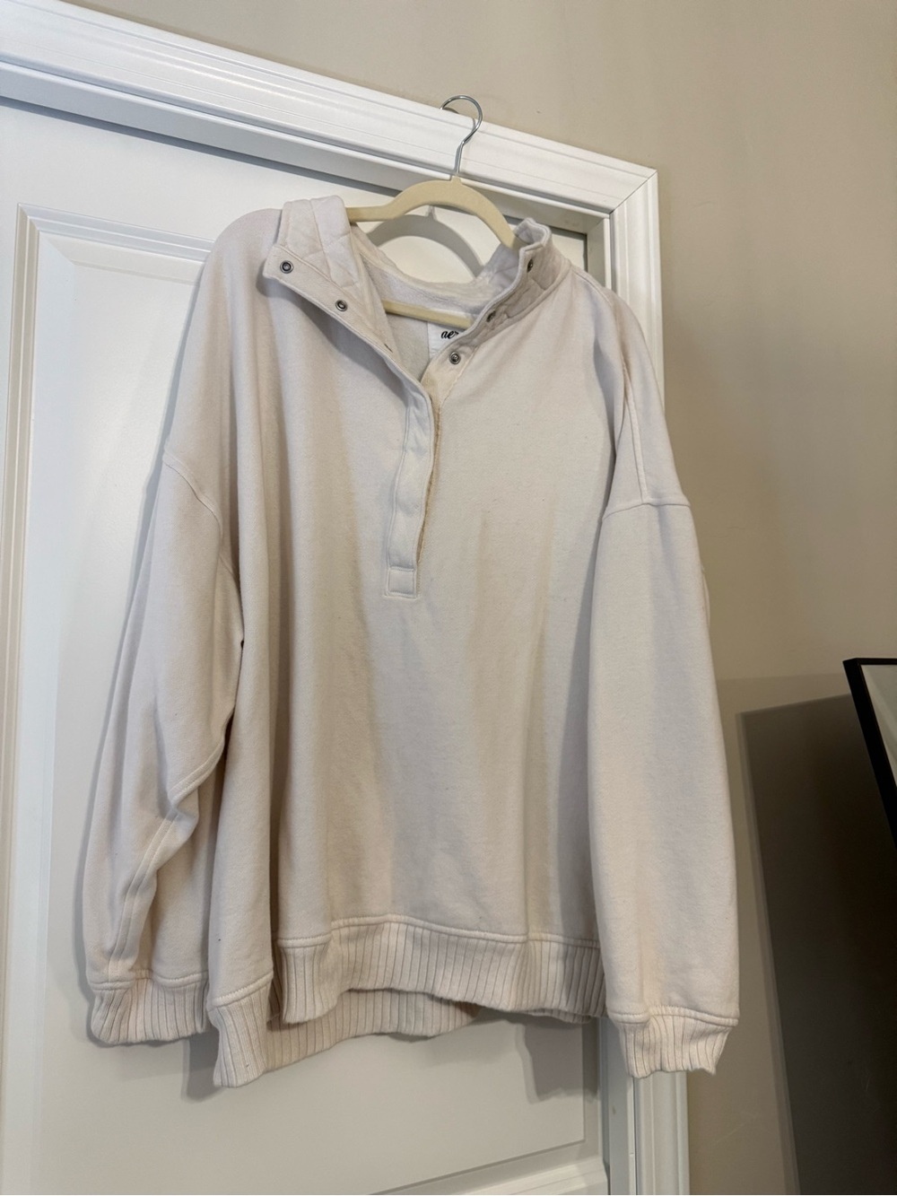 aerie Cream Half-Zip Pullover Hoodie